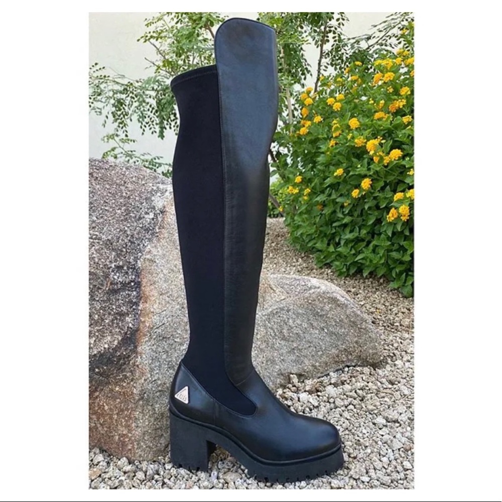 GB Re-Volve Black Chunky Lugged Block Heel Over-The-Knee Boots Size 6.5